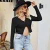 Women's T Shirt sexy Tees Early Autumn New Short Top Solid Color Long Sleeve Slim Fit Sweater Cardigan Sexy Naked Knit Plus Size tops