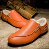 Sapatos casuais homens de couro com zíper leve, senhores de verão leves de verão, homem de moda simples