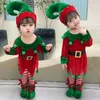 Année Elfe Costume pour enfants Girl Green Santa Claus Suite avec un chapeau Enfants Fancy Christmas Party Robe Set Performance 240418