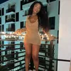 Casual Dresses Hollow Out Knitted Mini Dress Women Sexy Draped V Neck Lace Up Flare Long Sleeve Backless Bodycon Night Club Party