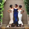 High Low Bridesmaids Dresses Off Shoulder Sleeveless Backless Wedding Gowns Taffeta Floor Length Mermaid Formal Dress