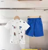 Fashion baby tracksuits boys Short sleeved suit kids designer clothes Size 100-160 CM UFO pattern printed T-shirt and blue shorts 24April