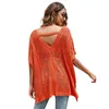 Women's T Shirt sexy Tees 2024 New Summer Bat Sleeves Loose Knitted Cover Up Solid Color V-neck Hollow Short Sleeve Knitted Shawl Plus Size tops