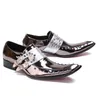 Chaussures habillées hommes Brogue Real Leather Business Formal Metal Crystal Slip on Wedding Prom Plus taille Silver