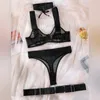 Bras Sets Yimunancy 4-Piece Mesh Bra Brief Underwear Set Women Sheer Lingerie Black Choker Sexy Erotic