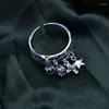 Cluster Rings 925 Sterling Silver Charm Ring for Women's Vintage Personlig mode Multi Circle Cross Crown Star Open