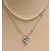 Chains Elegant Pearl Heart Necklace Temperament Clavicle Chain Double Layer Choker Gift T8DE