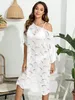 2024 Płyć pokrywka damska szydełka na plażę noszenie dla damskich Flounce Vocation Bikini Coinps Białe letnie sukienki przeciwsłoneczne sukienki midi 240417
