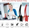 2-in-1 handle and flip scraper tongs, multi-functional non-stick kitchen scraper tongs Barbecue tongs for kitchen cooking baking (black and red)