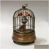 Artes e artesanato colecionável decore o trabalho manual velho de cobre dois pássaros em gaiola tabela mecânica relógio 309p entrega de gota home jardim dhjar