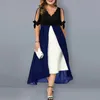 Women Dress VNeck Lace Trim Collar Faux Pearls Decor Half Sleeve Patchwork Color Fake 2Pieces Midi Plus Size 240412