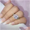 Pierścienie Vecalon Sparkling Promise Pierścień 925 Sterling Sier Cushion Cut 3Ct Diamond Band dla kobiet biżuteria Prezent Dostawa Otgxs