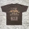 Foto vere camicie marroni stampato High Street Vintage rotonda T-shirt a maniche corte