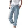 New Women's 2024 Cotton And Hemp Solid Color Casual Elastic High Waist Straight Leg Pants For Women