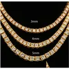 Chaines Colliers de créateurs pour hommes Hiphop Bijoux Diamond One Row Tennis Chain Hip Hop Collier M 4 mm Sier Rose Gold Crystal Drop Livrot Ottuv