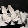 Lady flat ballet designer shoes flower luxury sandals for women chunky heel black white round head slingbacks simple dress leather designer sandals formal sh046