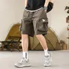 Shorts masculinos harajuku homens japoneses estilo solto fit vintage roupas casuais 2024 carga elástica de cintura