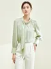 Women's Blouses Spring Fashion Elegant Lace Up Blouse Office Lady Solid Ice Silk Tops Autunm Women OL Style White Satin Shirt Plus Size 5XL