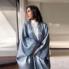 Etniska kläder Marocain Satin Abayas för kvinnor Muslimsk blygsam klänning Dubai Kaftan Turkiet Abaya Saudi Arabic Robe Islam Jalabiya Kimono