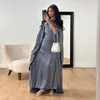 Vêtements ethniques Fashion Summer Satin Robe Abaya Robe Musulman Femmes Elegant Round Neck Bat Sleeve Lace Up Flowing Light Abaya Robe Dress Femme D240419