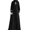 Etnische kleding moslim dames jurk met lange mouwen etnische stijl borduurwerk lange mouw casual losse Dubai elegant gewaad Midden -Oosten Arabische Eid Ramada D240419