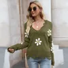 Women's Sweaters Autumn/Winter New Broken Long Sleeve Loose knit Small Flower V-neck Pullover Sweater fashion T Shirt tops