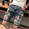 Men's Shorts Skinny Graphic Ripped Male Denim Shorts Multi Color Slim Mens Short Jeans Pants Luxury Designer Trend 2024 Y2k Strtwear Retro T240419