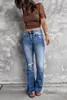 Kvinnors jeans kvinnor bootcut byxor tvättar smal flare denim blixtlåsfickor streetwear ankel längd fasta hål hög midja 2024