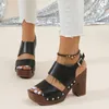 Slippers Women's Block Heeled Sandals Square Open Toe Ankle Buckle Strap Pumps Fashion Heels