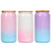 16oz Sublimation Shimmer Glitter Glass Cups Rainbow Gradient Tumbler Holographic Juice Jar Beverage Drinking Beer Can Cups Iced Coffee Mugs With Bamboo Lids & Straws