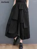 Pantaloni femminili neri vintage alta gamba larga donna irregolare patchwork sciolto le donne casual pantaloni modalità streetwear estate 2024