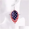 Dangle Chandelier Earrings Independence Day American Flag Us Stars and Stripes PU Leather Round Leaf Teardrop Drop for Women Jewel dhlmn