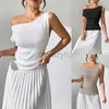 Women's T Shirt sexy Tees Versatile solid color sleeveless knit vest, sexy slim fit knit T-shirt, design and off the shoulder top Plus Size tops