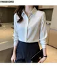 Kadın Bluzları S-3XL 2024 İlkbahar Yaz Moda Üstleri Kadınlar Temel Wear Office Lady Long Sleeve Retro Vintage Zarif Düğme Gömlekleri