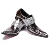 Chaussures habillées hommes Brogue Real Leather Business Formal Metal Crystal Slip on Wedding Prom Plus taille Silver