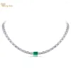 Chaines Wong Rain Elegant 925 Serling Silver Emerald Ruby Sapphire High Carbon Diamond Gemstone Collier Fine Bijoux ANNIVERSAIRES Cadeaux