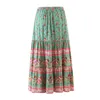 Kjolar lyckliga drottningar kvinnor grön blommig tryck etnisk strand bohemisk kjol dam vintage hög elastisk midja rayon bomull boho maxi