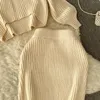 Robes de travail Deux pièces Ensemble automne coréen Vintage Vintage solide tricot haut coul irrégulier lâche talon simple et enveloppez la demi-jupe hanche