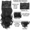 Wig bouclé humain sept pièces ensemble de faux cheveux Clip de perruque de fibre chimique 17 Cartes Curly rideau d'onde Extensions de cheveux 7 pièces ensemble