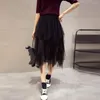 Saias saia longa saia midi com malha irregular hem hem elegante feminina tule de tule alta cintura elástica para streetwear