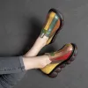 Stövlar Autumn 2022 Ny mode Etnisk stil retro handgjorda regnbågar färg kvinnlig läder tjock ensam tårta och casual skor