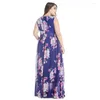 Casual Dresses Plus Size Women 6xl Beach Dress Summer O-Neck Chiffon Maxi Print