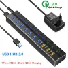 Hubs USB3.0 Splateur d'extension USB à haute vitesse à haute vitesse avec prise en charge de l'adaptateur de puissance QC 3.0 Accessoires PC d'ordinateur portable USB plus rapides