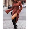 Casual Dresses Wepbel Turtleneck Bell Sleeve Long Dress Women Solid Color Slim Fits Midi High Waist Full Length Maxi