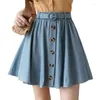 Faldas 2024 Denim Women Mini Falda Corea Corea High Wist Vestida Verano Elegante Single -Breaded Blue Faldas Moda A347