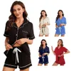 Vêtements de sommeil Couleur unie à rayures Couleur de base Shorts à manches courtes Casual Women's Home Clothing Setf41940