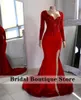 Robes de fête Luxury Red Diamonds Prom Robe 2024 Manches longues Cristaux de perles de perles Robe de soirée réception de mariage Robe de soirée