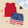Clothing Sets Independence Day Baby Boy Clothes Set Fuzzy Letter Embroidered Tank Tops And Stripe Stars Print Shorts 2PCS Infant Outfits