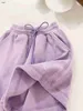 Varumärke Baby Tracksuits Summer Girls Short Sleeved Kid Kids Designer Kläder Storlek 100-160 cm Doll Bear Print T-shirt och Purple Shorts 24 April