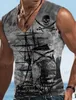 Men's T-Shirts Mens Bottom Shirt Pattern Boat Rudder V-Neck 3D Outdoor Strt Slveless Printed Clothing Athletic Casual Big Tall Tank Top T240419